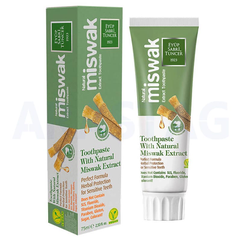 خمیر دندان ارگانیک ایوپ صبری حاوی عصاره چوب مسواک حجم 75 میلی